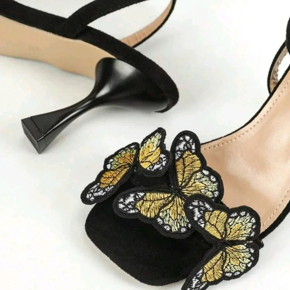 Colorful Butterfly Strap Sandals, Black Velvet, Sexy Open To Ankle Strap - Picture 5 of 7